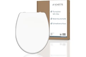 SCHÜTTE WC-Sitz mit Absenkautomatik/Abnehmbarer Klodeckel aus bruchsicherem Duroplast/Innovative DIY Montage durch Klebepads/Toilettendeckel und Brille bis 150 kg belastbar/Weiß