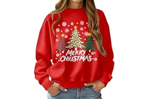 Fanient Sweatshirt De Noël pour Femme,Manches Longues,Col Rond,Motif Renne,Bonhomme De Neige,Fête De Noël