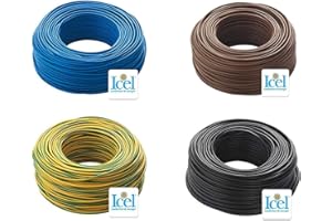 Cable Icel eléctrico unipolar aislante FS17 4 madejas de 100 metros, 400 metros, total color azul, negro, marrón, amarillo y verde (2,5 mm)