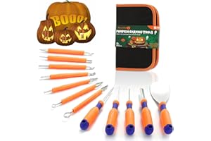 ANCESFUN Halloween Pumpkin Carving Kit 12 PCS with Double-Side Professional Detail Sculpting DIY Tools for Kids & Adults Family Halloween Decoration, Heavy Duty Stainless Steel Knife Set with Carrying Case