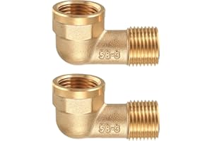 BIEMIAN 2 Stk Messing Winkel 90° 1/2" IG/AG Verschraubung DN15,90 Grad Bogen Winkel G1/2 Zoll (19,5mm Innengewinde x 20,3mm Außengewinde),Gewindefitting Winkelverschraubung 1/2 Zoll für Trinkwasser Geeignet
