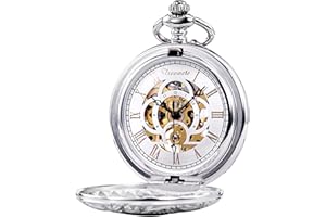 Treeweto - Reloj de bolsillo con esfera de esqueleto y bolsillo mecánico para hombres y mujeres