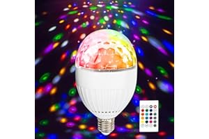 Leikurvo Lampada da discoteca a LED E27, 5 W, RGB, luce rotante a 360°, luce da discoteca, luce per feste di compleanno, festa di matrimonio, Halloween, Natale