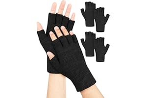 Kiiwah 2 Paia Guanti Senza Dita Invernali per Uomo e Donna, Termici Guanti Mezze Dita Scoperte in Maglia Unisex Elastici