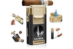 CIGAROL Mechero 5 en 1, 2 llamas de chorro, con cortador de puros, no contiene gas, ideal como regalo para hombres (negro)