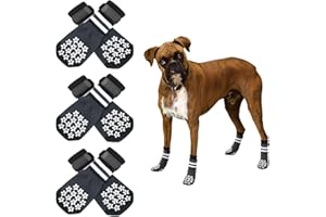 RANYPET 3 Paar Indoor Anti-Rutsch Socken für Hunde - Weicher Verstellbarer Pfotenschutz für Alter Hund mit Riemen Traktionskontrolle für den Innenbereich auf Hartholzböden, Doppelseitige Rutschhemmung