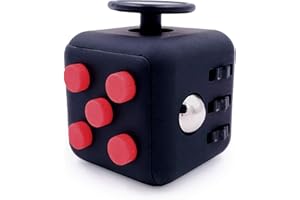 FIDGETARIAN Cubo Antiestres Niños Adultos - Fidget Toy Anti Estrés - Juguetes Antiestres con 6 Módulos Relajantes - Figet Toys Juguetes para Adultos Adolescentes y Niños - Negro Rojo