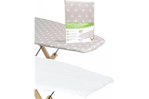 ARCOL Couverture élastique avec Pince de Rechange Compatible pour Planche à Repasser Foppapedretti, fabriquée en Italie, Housse de Table à Repasser 100% Coton (Beige cœurs Blancs)
