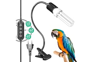GlowUp UVB 2.4 fågellampa med timer, klämlampa med 20 W UVB 2.4 glödlampa E27 UVB ljus kombi set för fågel med timer
