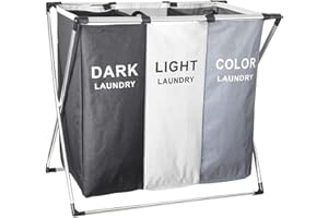 CNFQ Grand panier à linge pliable 3 compartiments avec poignée pour salle de bain chambre à coucher (avec filet à cordon de serrage)