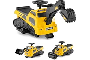 GYMAX Kids Ride On Excavator, 6V Battery Powered Toy Bulldozer with Adjustable Arms, Music, Horn, USB/AUX/TF Port & Wireless Connection, 3 in 1 Children Electric Construction Car for 1.5 Years Old+