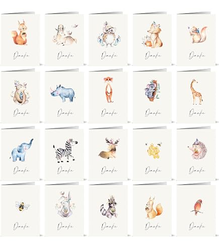 30 Dankeskarten Mit Kakteen & Wildblumen – Recyceltes Papier, 10 Designs