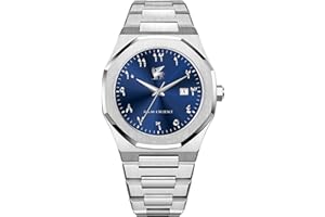 R&M ORIENT Zegarek męski z cyframi arabskimi, stal nierdzewna, analogowy, kwarcowy, szkiełko szafirowe, designerski, duży zegarek na rękę, męski, modny, wodoszczelny zegarek z kalendarzem arabskim, data