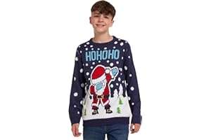 NOROZE Christmas Kids Jumpers Novelty Knitted Printed Merry Christmas Reindeer HOHOHO Dabing Santa Jumpers Crew Neck Long Sleeve Christmas Jumpers Pullover Top Xmas Jumper Unisex for 5-13 Year Kids