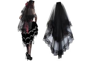 Tutukyle Halloween Voile Noir,Voile de Mariée Noir avec Peigne et Motif Dentelle Floral Gothique pour Noir Nuptiale Coiffure Accessoires de Mariage Halloween Sorcière Cosplay