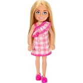Barbie Chelsea Doll, Little Baby Wearing Removable Checkered Dress and Pink Shoes with Blonde Hair and Blue Eyes