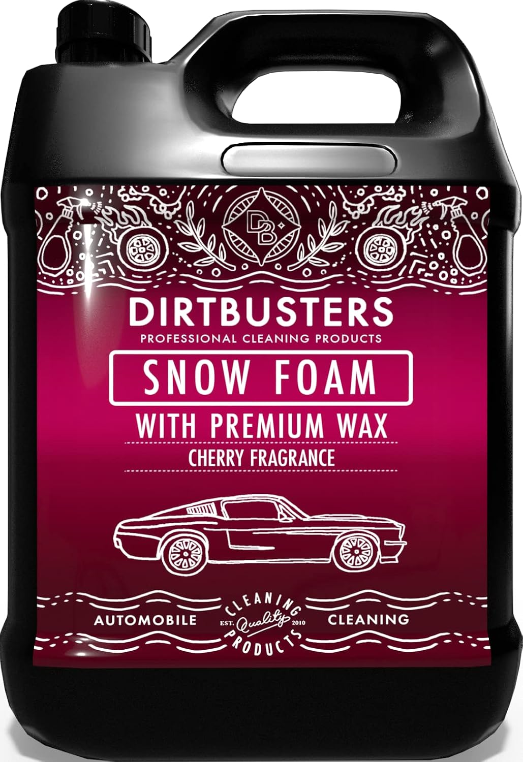 Dirtbusters Snow Foam Shampoo, reinigingsschuim, professionele autoreiniger, veilig, niet giftig, met hoogglanswas en zoete kersengeur, voor professionele autowasbeurten, 5 liter (1)