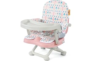YOLEO Réhausseur Chaise Enfant Pliable, Chaise Haute Bébé Portable, Rehausseur Siège Bébé, Bébé Chaise repas en Hauteur Réglable, Plateau Amovible, 6 mois à 3 ans, Rose avec coussin