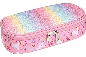 Bagseri Federmäppchen Mädchen - Federmäppchen Groß für Kinder, Zipit Mäppchen Mädchen für Schule, 2 Fächer und Stifthalter innen (Rosa Einhorn)