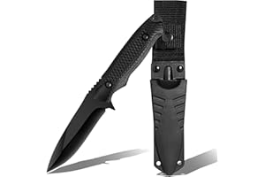 Plys Cuchillo Supervivencia Negro Cuchillo Caza: Cuchillos Camping con Funda de Plástico Outdoor