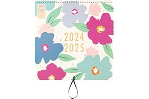 Busy B 17 Month Family Wall Calendar August 2024 - December 2025 - Floral Family Wall Planner Calendar with Five Schedules, Tear-off Shopping Lists and 17 Monthly Pockets. FSC® Certified