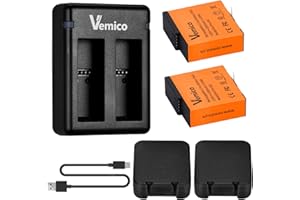 Vemico 360 Ace Pro Chargeur de Batterie Set 2 X 1800mAh Batteries de Rechange Dual Type-C Canal LED Chargeur avec et Micro-USB Interface de Charge pour 360 Ace Pro Caméra