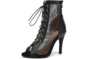 SWDZM Stivali da Ballo Latino Americano Donna con Punta Aperta Maglia Salsa Tango Bachata