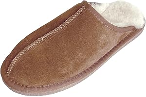 SHEEPSKIN WORLD Arthur Cameron - Deluxe 'Michael' Men's Slippers Size 6-12 - Genuine Comfy Sheepskin Slippers with Lightweight, Non-slip TPR Hard Rubber Sole