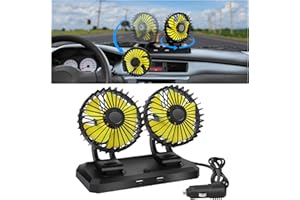 ‎COIKES Coikes Double Fan Car Fan 12 V Car Cooling Fan for Dashboard 2 Speeds 360 Degree Rotation Car Fan Cooling Air Fan for Car SUV RV Boat Vehicles
