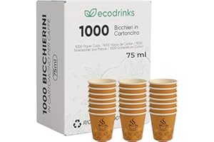 ecodrinks - 1000 Bicchieri Caffe Carta Da 75ml - Set Bicchierini caffè Monouso per Bevande Calde/Fredde - Biodegradabili, Eco-friendly e Made in Italy, Marrone