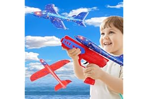 Ckbuity 2Pcs Plane Outdoor Kids Toys, Airplane Launcher Toy Set with 1 Launcher and 2 Foam Airplanes, Fun Aeroplane Activities Garden Toys, Glider Planes Gifts for 4 5 6 7 8 9 10 Year Old Boy