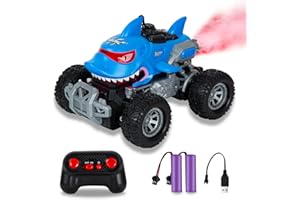 BORSTOYPRO Coche Teledirigido para Niños, Teledirigido Monster Truck Tiburón para Niñas, RC Monstertruck Coches con Spray de Luz LED, Regalo de Juguete para Niños