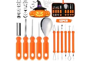 ZQEJEFD Halloween Kürbis Schnitzset, 11 Stück Schnitzwerkzeug Kürbis Professionelles Edelstahl DIY Kürbis Schnitzwerkzeug mit Aufbewahrungstasche und 10PCS Carving-Schablonen für Kinder und Familie