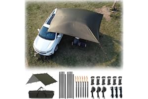 TOP LANDER Toldo para coche, camping, SUV, refugio solar, impermeable, universal, anti-UV, para furgoneta, caravana, camión, vehículo (verde oliva, 3 x 4 m)