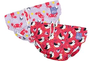 Bambino Mio, Revolutionary Reusable Swim Nappy Pants for Babies and Toddlers, Boys and Girls, Pink Puffin and Crab, Pack of 2, 0-6 Months