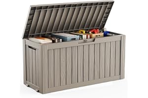 DRATO 75 Gallon Deck Box, Waterproof Resin Large Outdoor Storgae Box for Patio Furniture, Patio Cushions, Gardening Tools, Pool and Sports Supplies, Lockable,Grey