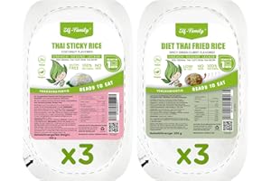 ‎ELF-FAMILY Elf-Family 3x2er Diät-Box Thai Jasminreis Konjak Reis +Dessert - Fertiggerichte für Mikrowelle in 1 Min - Proteinreich/Kalorienarme/Vegan/Vorgekocht- Gebratener Reis/Klebriger Reis