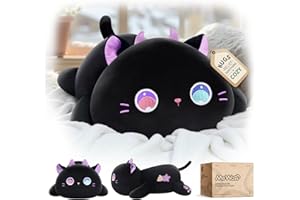 Mewaii Słodka pluszowa poduszka w kształcie kota, pluszowe zwierzątka Kawaii, fioletowe przytulanki z dużymi oczami, puszyste pluszaki, poduszka do przytulania dla dzieci i dziewczynek (33 cm)