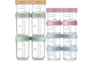 ACEPRUT ACE PRODUCT ACEPRUT 14 Stück Glas Babybrei Einfrieren Behälter, Beikost Baby Zubehör, Babynahrung Aufbewahrung, Auslaufsicher, BPA-frei, Mikrowelle, Geschirrspüler & Gefrierschrank sicher