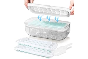 TECHSHARE Ice Cube Tray with Lid, Food-Grade Ice Cube Moulds, Release All Ice Cubes in One Second, Reusable 48 Ice Cube Tray(White)