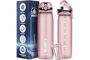 CodiCile Water Bottle 1L Tritan,BPA Free 1 Litre Water Bottle, Dishwasher Safe Sports Water Bottle, Leakproof Drinks Bottle with Time Marking and Filter for Running,Gym, School,Outdoors