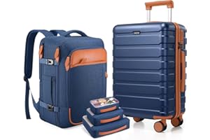 Roadcheer Gepäck-Sets Trolley Koffer Reisekoffer aus Polycarbonat Hartschalen mit 4 Rollen & TSA-Schloss | 1 Reiserucksack, 3 Kulturbeutel ‌und 1 Schuhbeutel