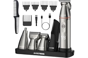 ‎BARBERBOSS BarberBoss rasierer herren elektrisch, bartschneider herren, 5-in-1 Pflegeset für Männer, Haarschneidemaschine, Bartschneider-Set, Detailrasierer, Präzisionstrimmer für Nase, Ohren & Körper, QR-6010