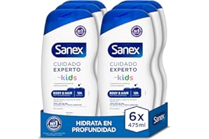 Sanex Cuidado Experto Kids Gel de Ducha, Pack 6 Uds x 475ml, Gel Para Niños, Hipoalergénico, 12H de Hidratación, Dermatológicamente Testado, Aprobado por Pediatras