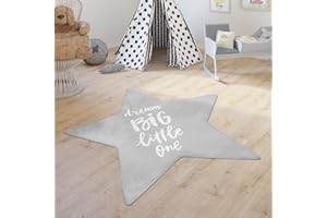 Paco Home Tappeto Bambini Femmine Maschi Tappeto Cameretta Stelle Moderno Con Scritta, Dimensione:Forma a stella da 150 cm, Colore:Grigio