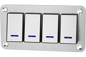 X AUTOHAUX Silver Tone 4 Gang Rocker Switch Panel 3 Pin DC 12V 24V Blue LED