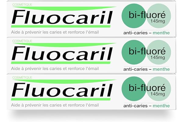Dentifrice Anti-Caries Bi-fluoré 145mg - Arôme/Goût Menthe - Email renforcé et dents fortes - Aide à prévenir les caries, Haleine fraîche (lot de 3x 75ml)