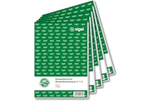 ‎SIGEL SIGEL KA518 Kassenbericht / Bestandsrechnung, A5, 5 Stück á 50 Blatt, zur korrekten Ermittlung des Tagesabschlusses und Kassenbestandes, für Brutto- und Nettoverbuchungen, aus nachhaltigem Papier