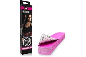 EFFEKT MANUFAKTUR Effekt Pre Cut Kinesiology Tapes Waterproof (25 cm x 5 cm), 25 Strips - Elastic Physio Tape for Muscle Support and Injury Recovery, Medical Tape, Breathable Sports Tape (Pink)