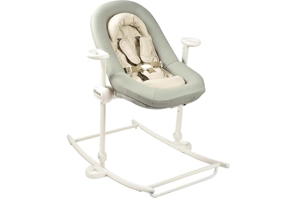 BÉABA, Transat bebe, Transat Up&Down Plus, 4 hauteurs, 3 inclinaisons, Réglable par simple pression, Pliable, Reducteur Naissance, Assise 100% Coton, Finition Premium, Harnais 5 points, Breveté, Sauge